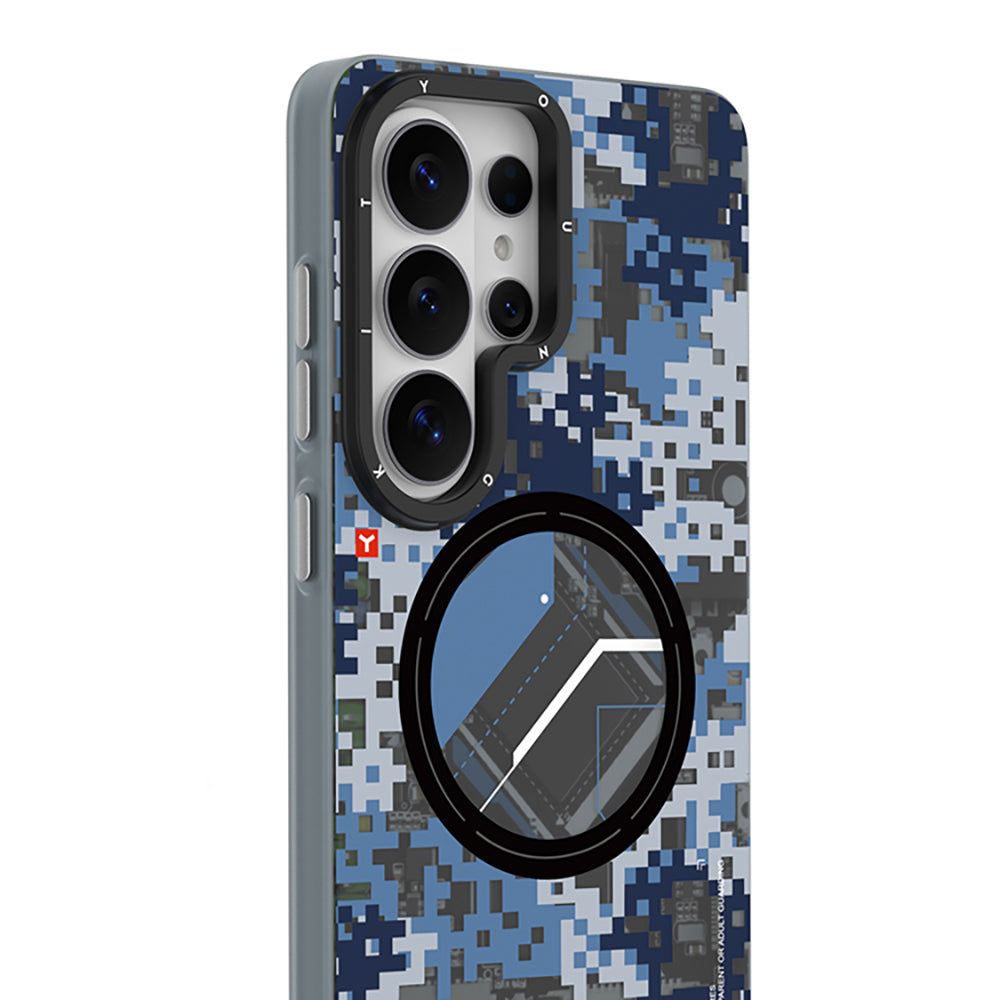 Galaxy S26 Ultra Kılıf M-Safe Şarj Özellikli Youngkit Camouflage Sykell Serisi Kapak Mavi