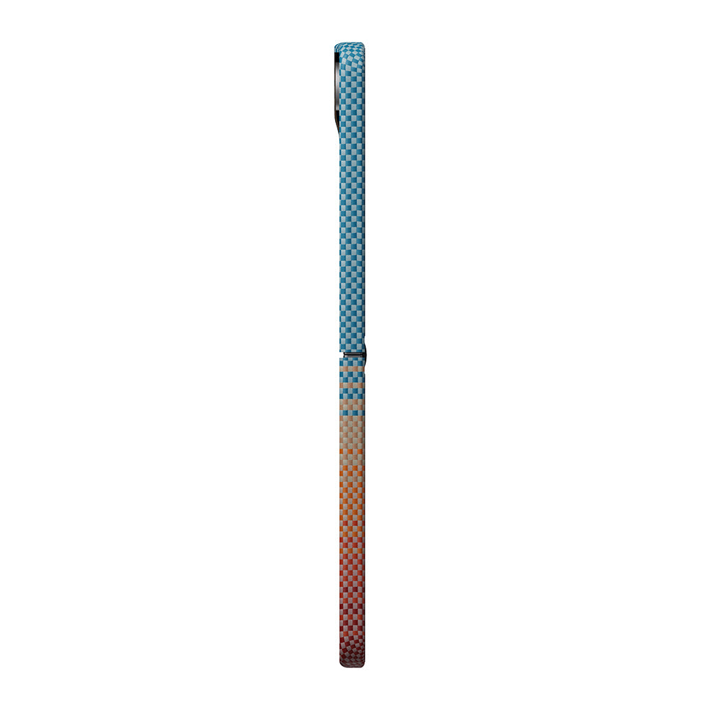 Galaxy Z Flip 8 Kılıf M-safe Şarj Özellikli Aramid Karbon Fiber Pitaka Sunset 2.0 California Dream Serisi Kapak Mavi-Kahverengi