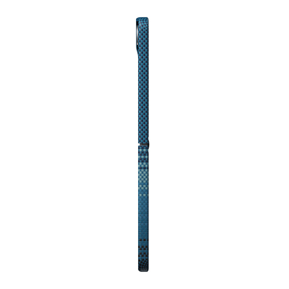 Galaxy Z Flip 8 Kılıf M-safe Şarj Özellikli Aramid Karbon Fiber Pitaka Tactile Woven Sunset-Moonrise Serisi Kapak Mavi