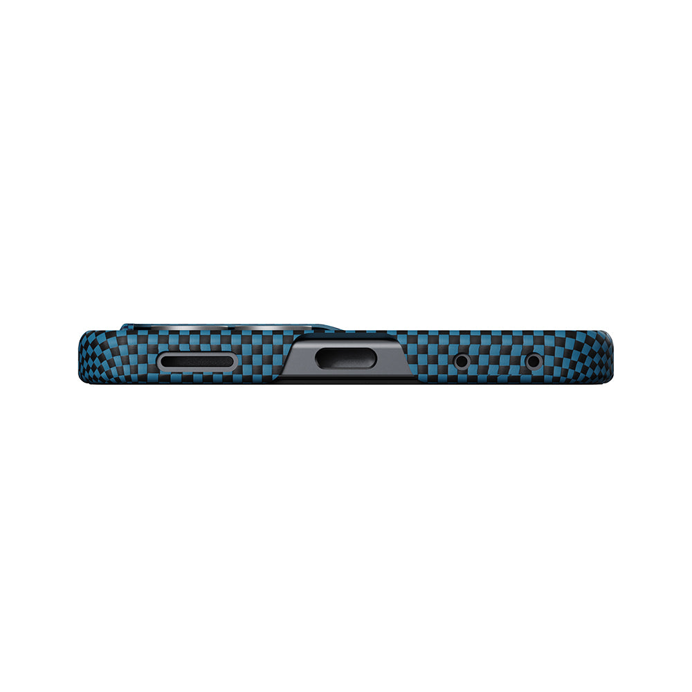 Galaxy Z Flip 8 Kılıf M-safe Şarj Özellikli Aramid Karbon Fiber Pitaka Tactile Woven Sunset-Moonrise Serisi Kapak Mavi