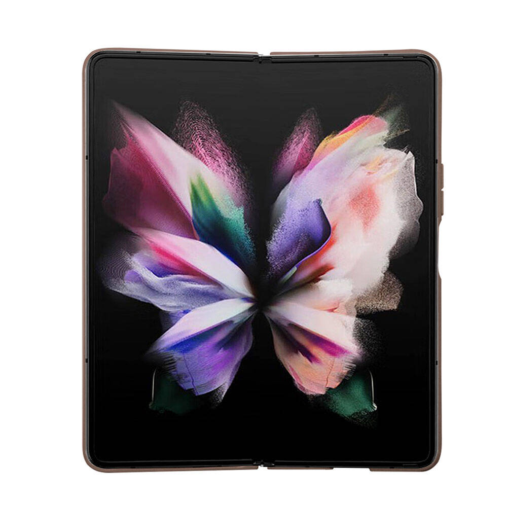 Galaxy Z Fold 5 Kılıf Guess Orjinal Lisanslı PU Deri Taşlı Üçgen Logo 4G Desenli Strass Kapak Kahverengi