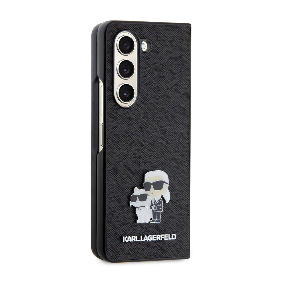 Galaxy Z Fold 5 Kılıf Karl Lagerfeld Orjinal Lisanslı K&C Metal Logolu Saffiano Kılıf Siyah