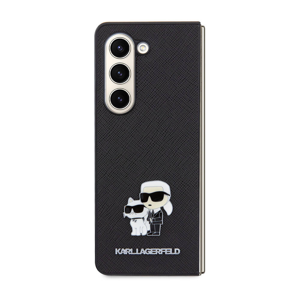 Galaxy Z Fold 5 Kılıf Karl Lagerfeld Orjinal Lisanslı K&C Metal Logolu Saffiano Kılıf Siyah