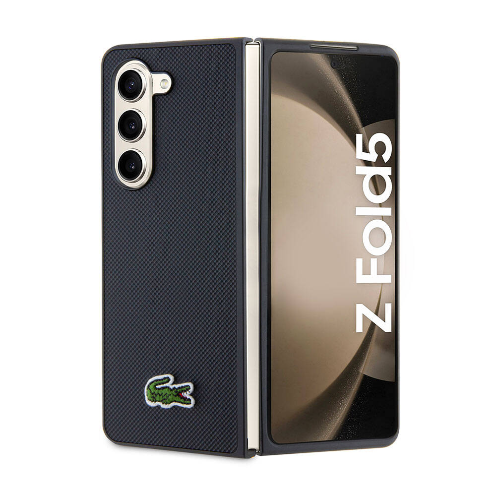 Galaxy Z Fold 5 Kılıf Lacoste Orjinal Lisanslı PU Pike Desenli Arka Yüzey İkonik Timsah Dokuma Logolu Kılıf Lacivert