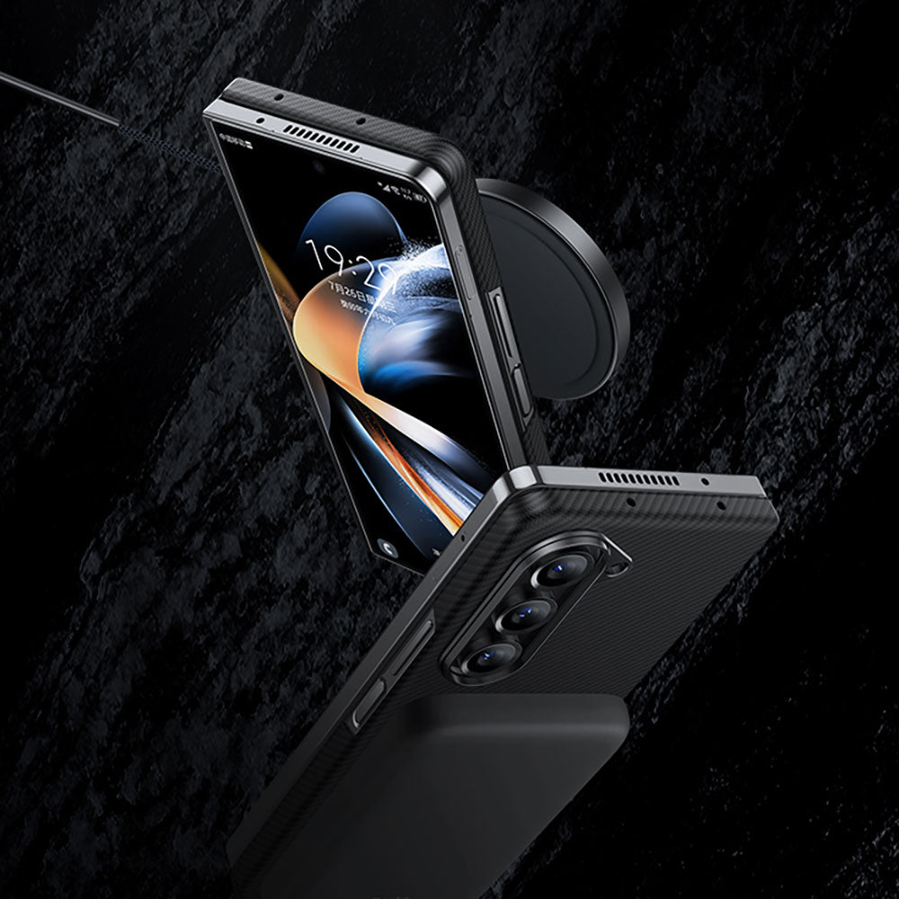 Galaxy Z Fold 5 Kılıf Magsafe Özellikli Karbon Fiber Benks Essential 600D Kevlar Kılıf Siyah