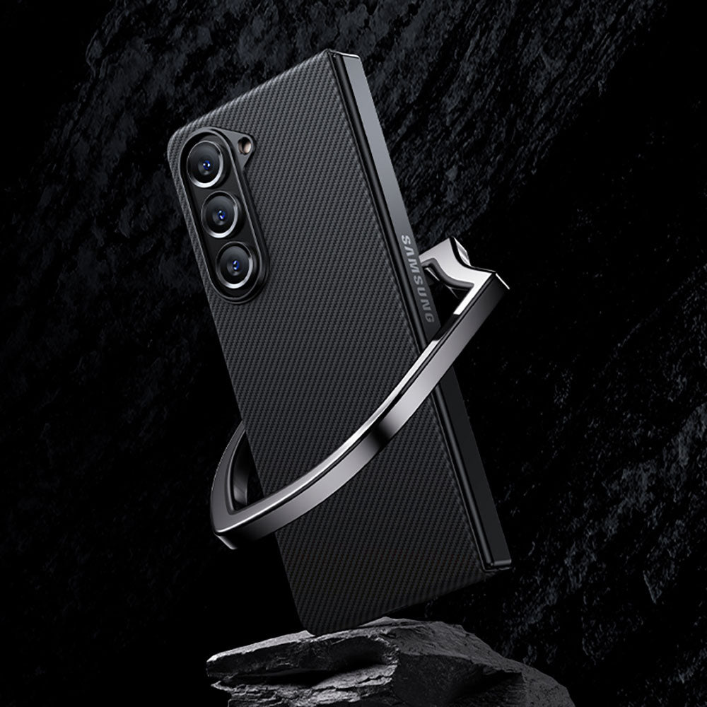 Galaxy Z Fold 5 Kılıf Magsafe Özellikli Karbon Fiber Benks Essential 600D Kevlar Kılıf Siyah