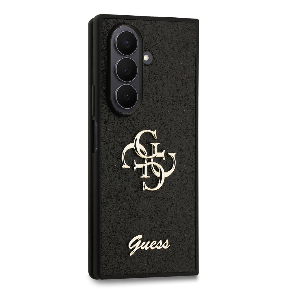 Galaxy Z Fold 7 Kılıf Guess Orjinal Lisanslı 4G Büyük Metal Logolu Glitter Kapak Siyah