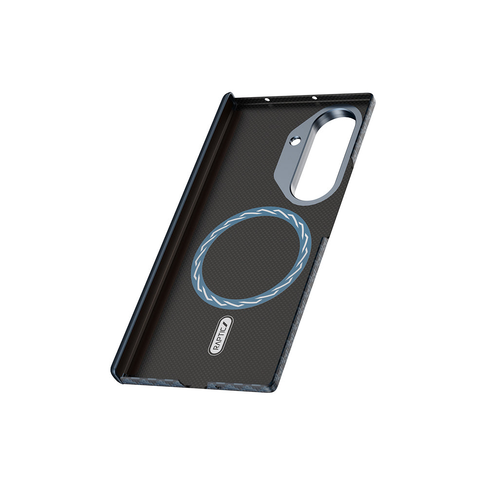 Galaxy Z Fold 7 Kılıf M-safe Şarj Özellikli Raptic Aramid Skin-Pro Profound Serisi Kapak Lacivert