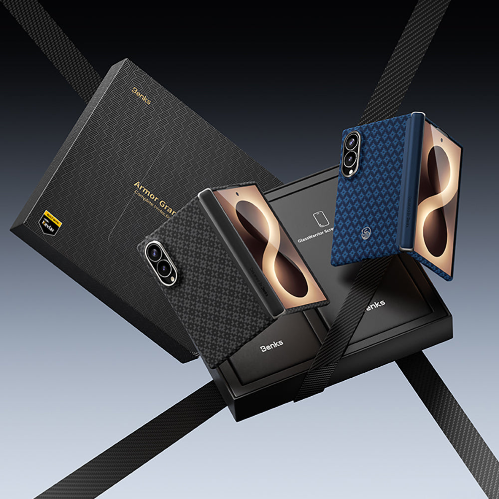 Galaxy Z Fold 8 Benks ArmorAir ArmorGrid Grand Combo Üçlü Aksesuar Seti (Ön Arka Kevlar Karbon Kapak + Ekran Koruyucu) Siyah