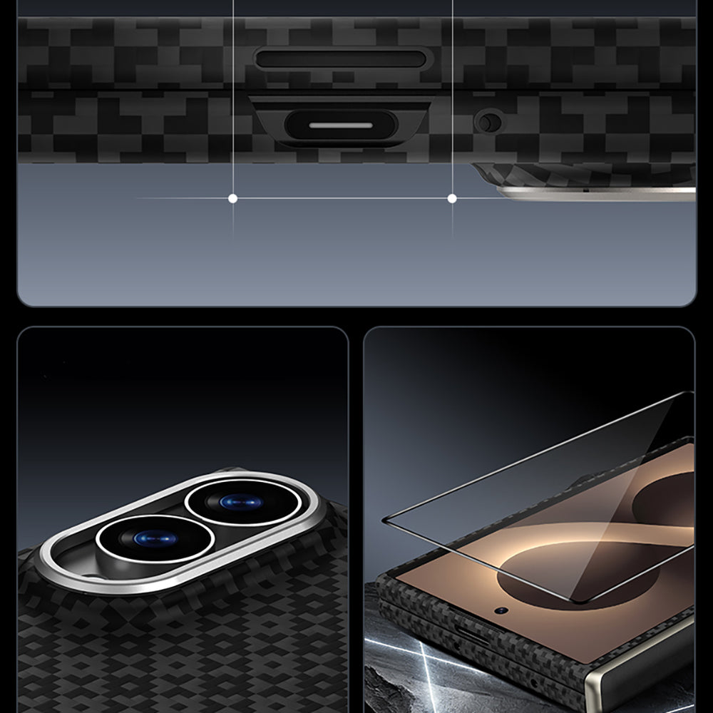 Galaxy Z Fold 8 Benks ArmorAir ArmorGrid Grand Combo Üçlü Aksesuar Seti (Ön Arka Kevlar Karbon Kapak + Ekran Koruyucu) Siyah
