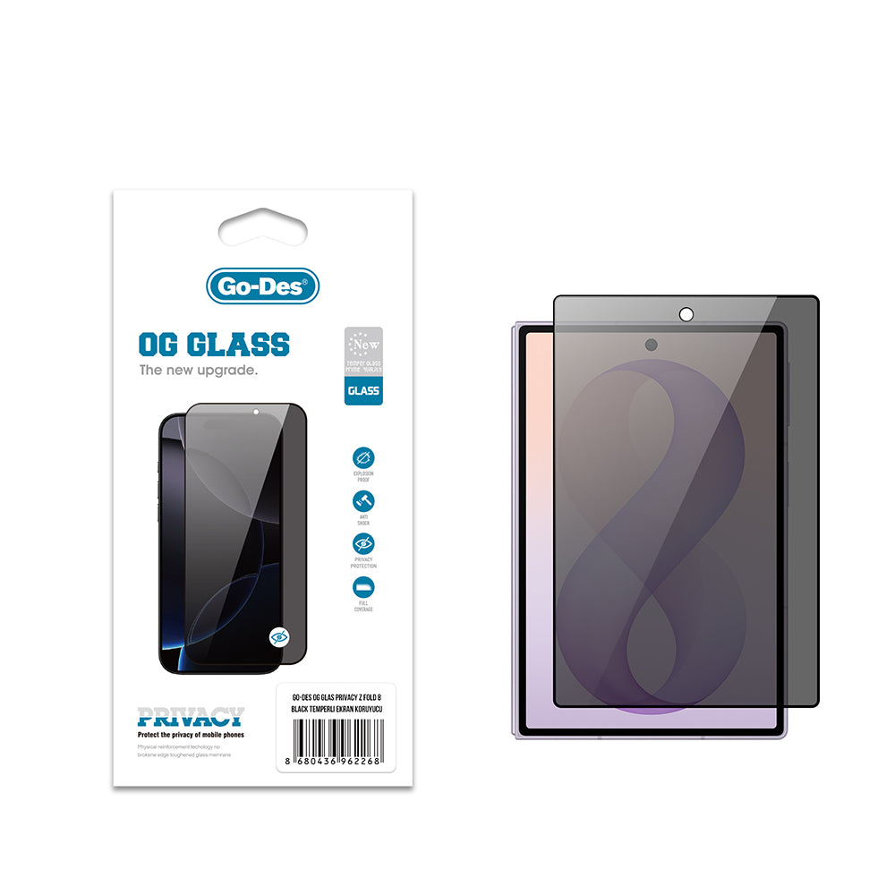 Galaxy Z Fold 8 Go Des OG Glass Privacy Antistatik Temperli Cam Ekran Koruyucu Siyah