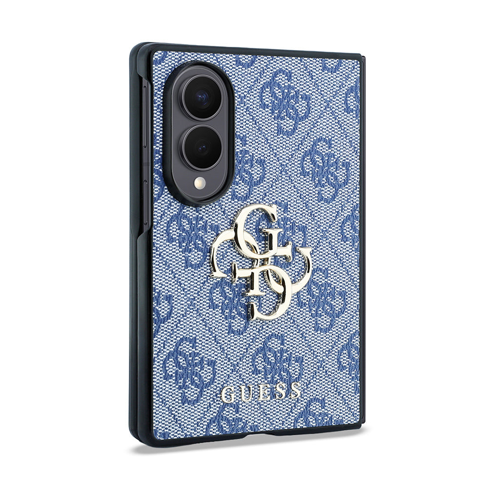 Galaxy Z Fold 8 Kılıf Guess Orjinal Lisanslı 4G Desenli Metal Büyük 4G ve Yazı Logolu Kapak Mavi