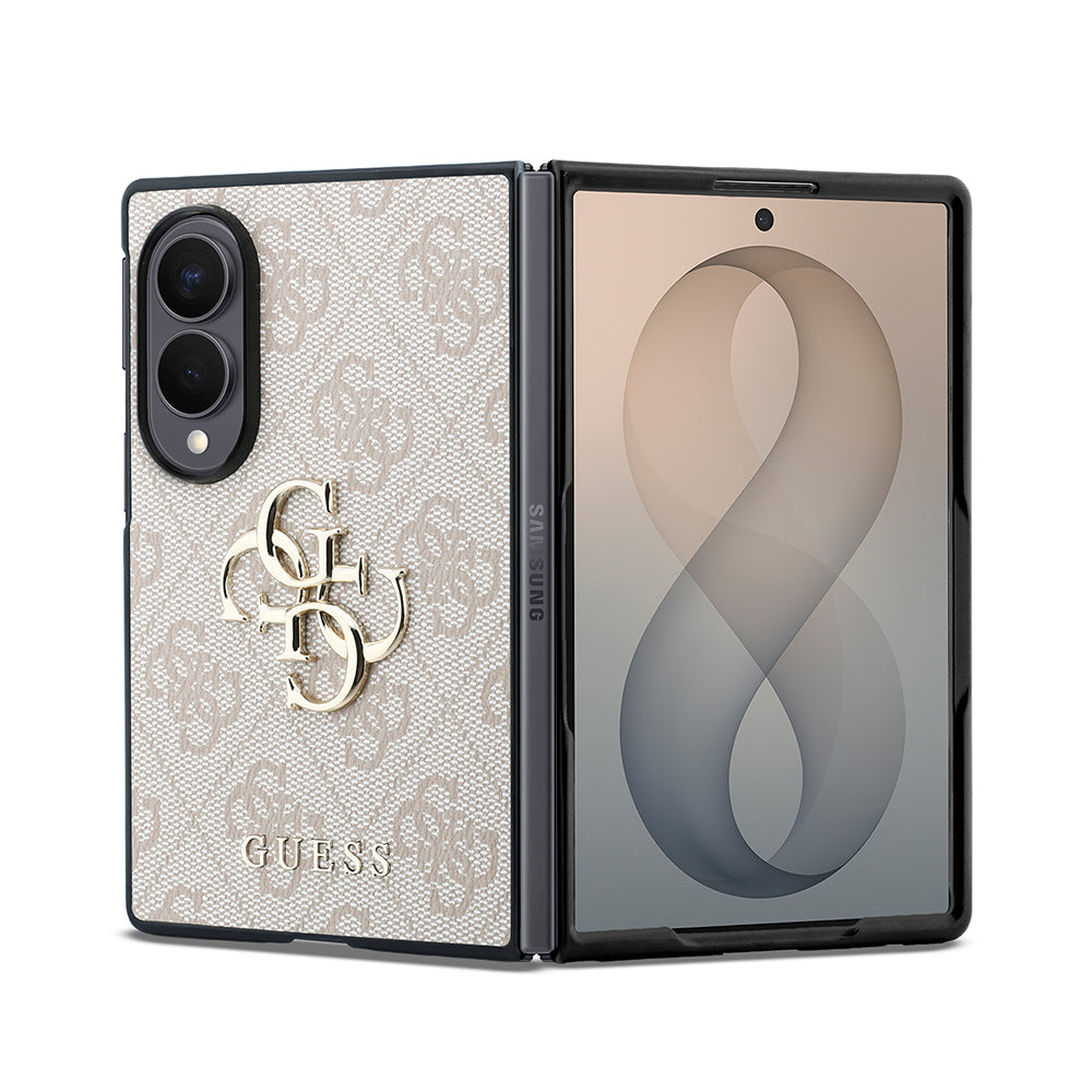 Galaxy Z Fold 8 Kılıf Guess Orjinal Lisanslı 4G Desenli Metal Büyük 4G ve Yazı Logolu Kapak Pembe