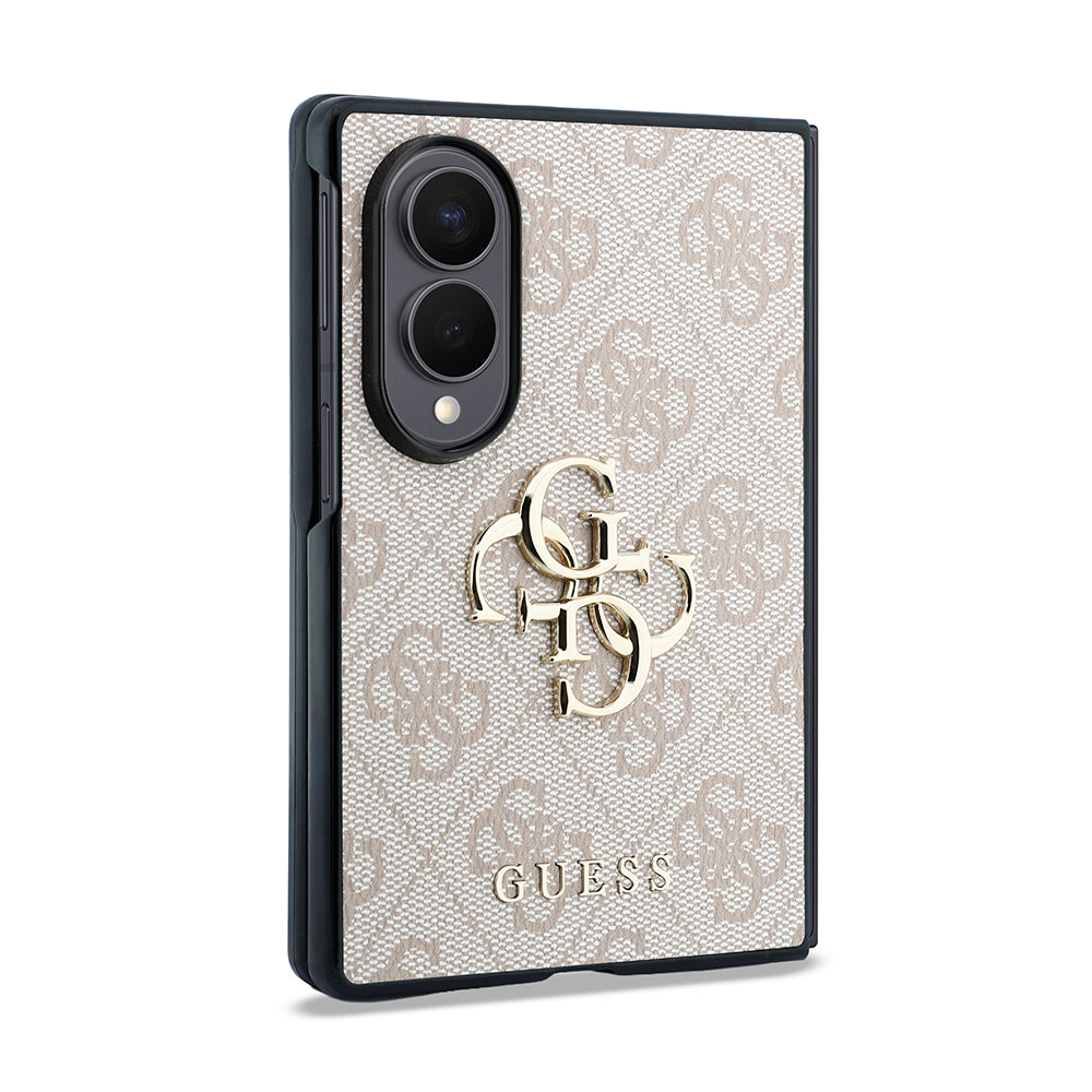 Galaxy Z Fold 8 Kılıf Guess Orjinal Lisanslı 4G Desenli Metal Büyük 4G ve Yazı Logolu Kapak Pembe