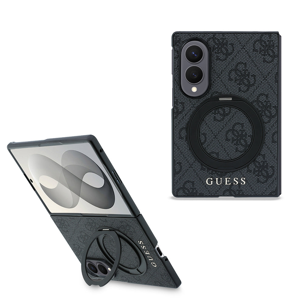 Galaxy Z Fold 8 Kılıf Guess Orjinal Lisanslı M-safe Şarj Özellikli 360 Derece Dönebilen Standlı PU Metal Logolu Kapak Siyah
