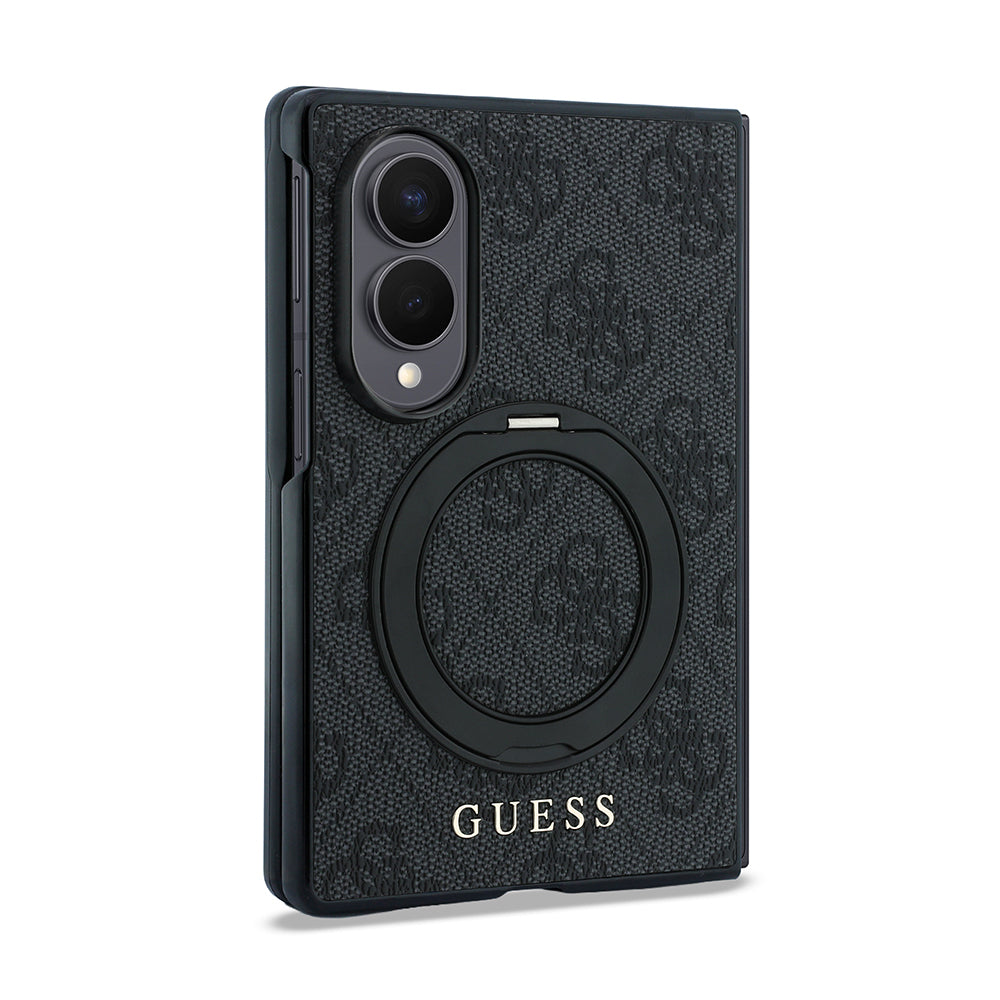 Galaxy Z Fold 8 Kılıf Guess Orjinal Lisanslı M-safe Şarj Özellikli 360 Derece Dönebilen Standlı PU Metal Logolu Kapak Siyah