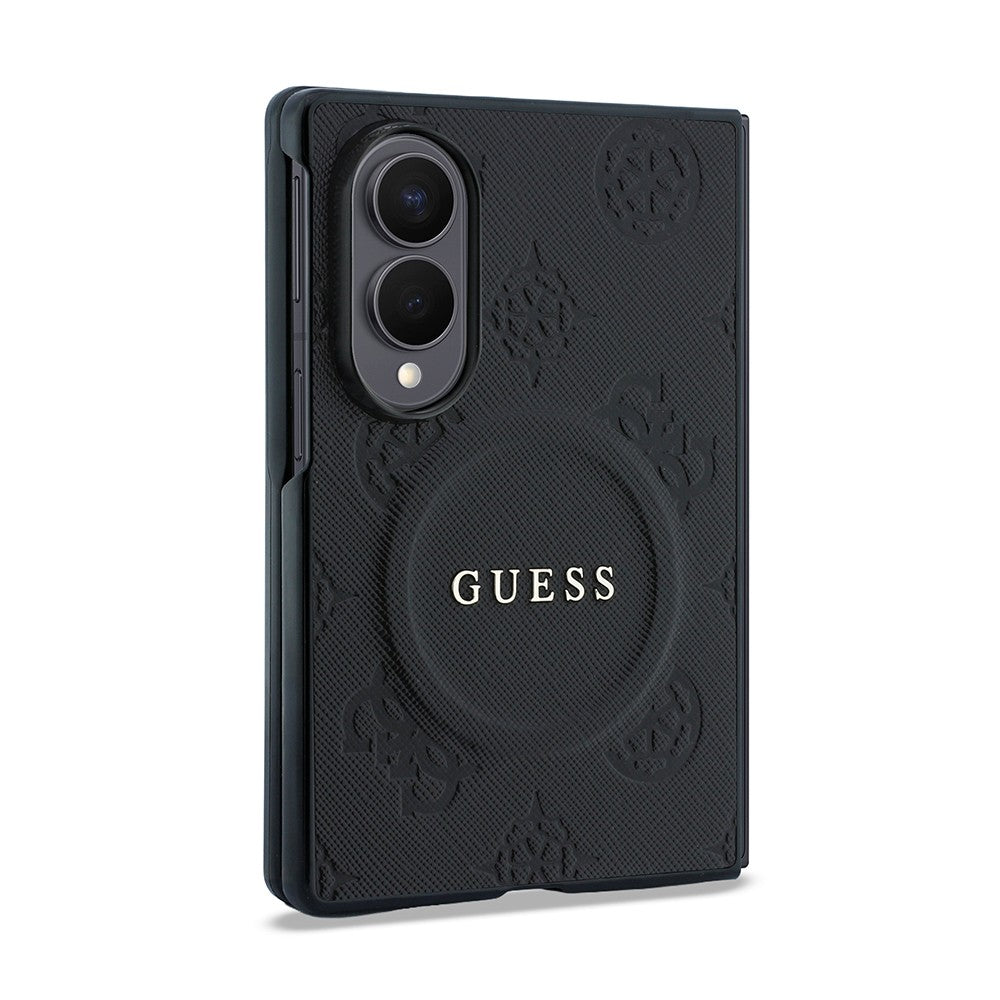 Galaxy Z Fold 8 Kılıf Guess Orjinal Lisanslı M-safe Şarj Özellikli Peony Sıcak Baskılı Klasik Yazı Logolu Saffiano Kapak Siyah