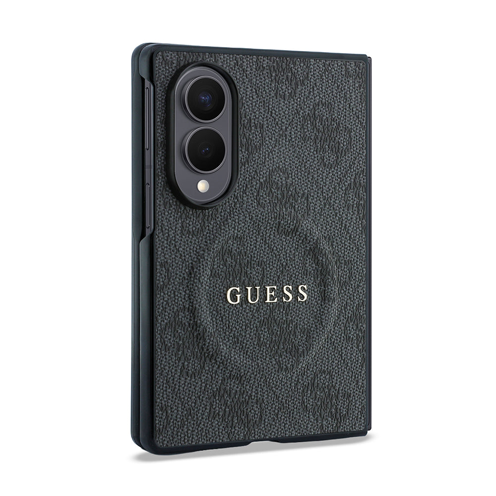 Galaxy Z Fold 8 Kılıf Guess Orjinal Lisanslı M-safe Şarj Özellikli PU Deri 4G Desenli Yazı Logolu Kapak Siyah