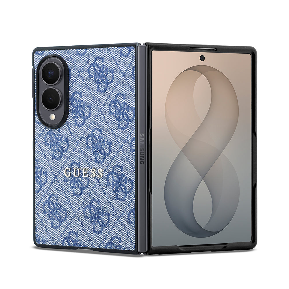 Galaxy Z Fold 8 Kılıf Guess Orjinal Lisanslı M-safe Şarj Özellikli PU Deri 4G Desenli Yazı Logolu Kapak Mavi