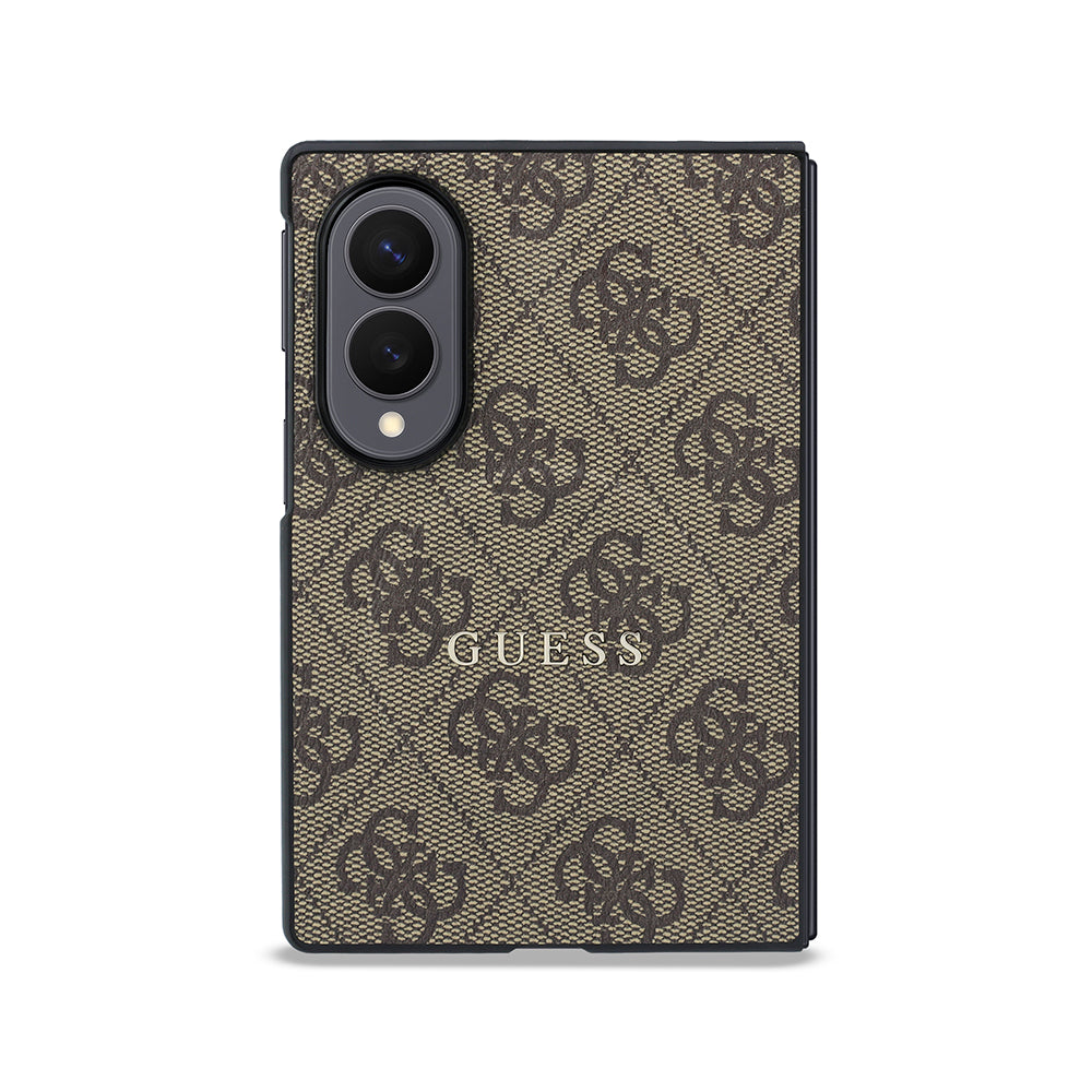 Galaxy Z Fold 8 Kılıf Guess Orjinal Lisanslı M-safe Şarj Özellikli PU Deri 4G Desenli Yazı Logolu Kapak Kahverengi