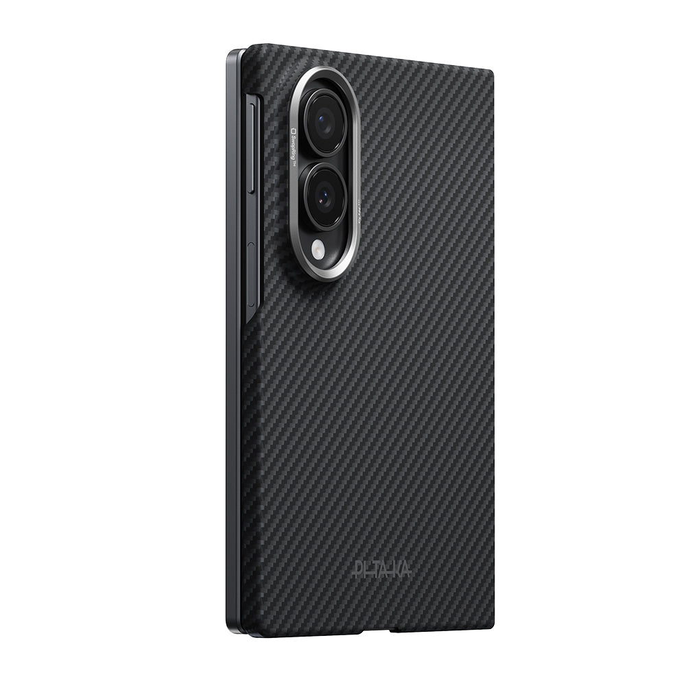 Galaxy Z Fold 8 Kılıf M-safe Şarj Özellikli 600D Aramid Karbon Fiber Pitaka Edge Serisi Black-Grey Twill Kapak Siyah-Gri