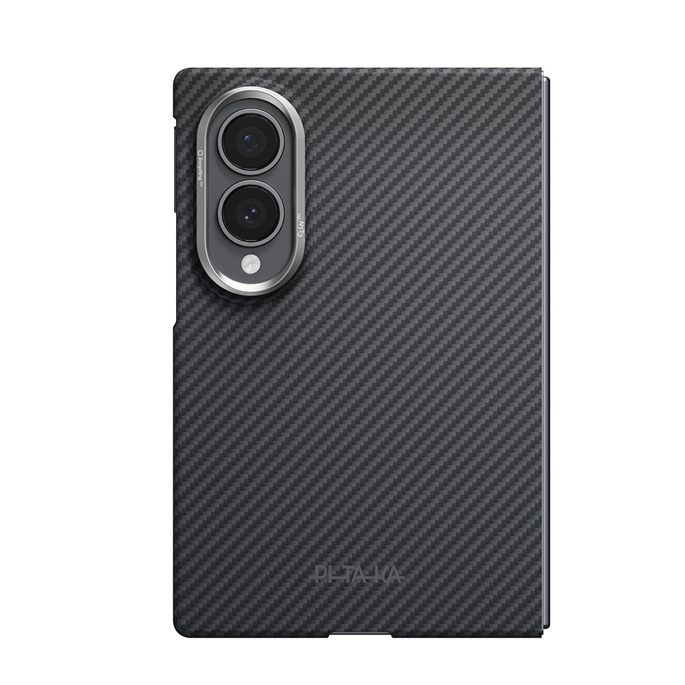 Galaxy Z Fold 8 Kılıf M-safe Şarj Özellikli 600D Aramid Karbon Fiber Pitaka Edge Serisi Black-Grey Twill Kapak Siyah-Gri