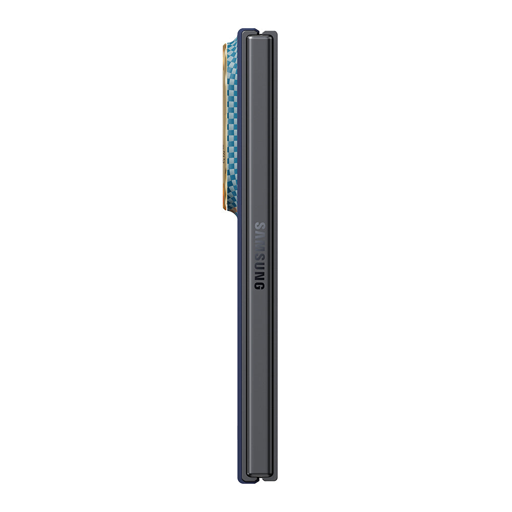 Galaxy Z Fold 8 Kılıf M-safe Şarj Özellikli Aramid Karbon Fiber Pitaka Sunset 2.0 California Dream Serisi Kapak Mavi-Kahverengi