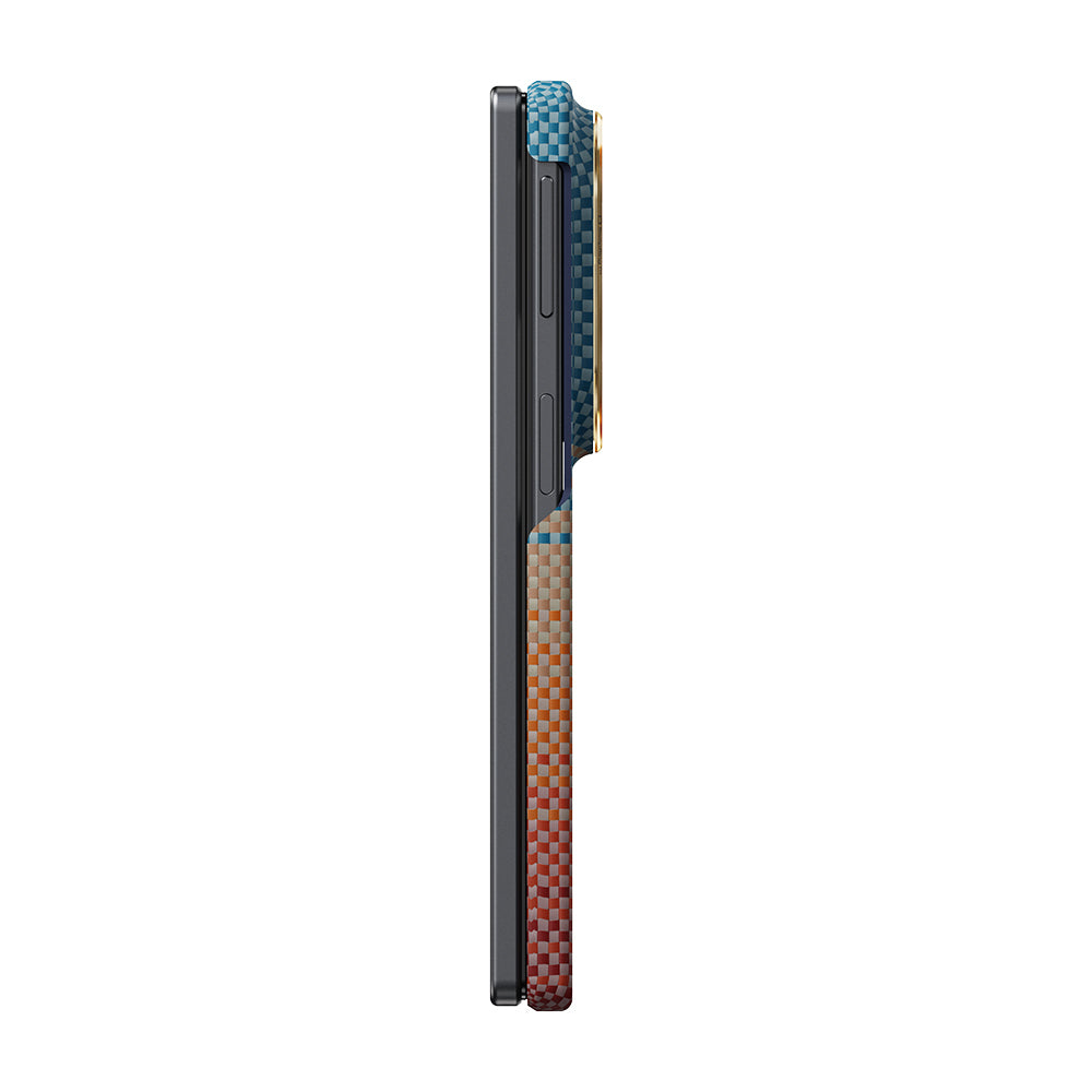 Galaxy Z Fold 8 Kılıf M-safe Şarj Özellikli Aramid Karbon Fiber Pitaka Sunset 2.0 California Dream Serisi Kapak Mavi-Kahverengi