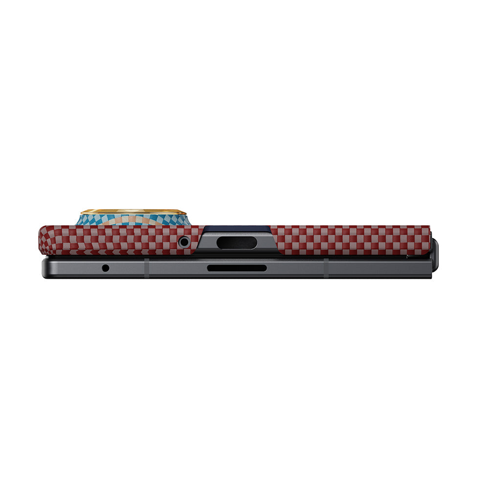 Galaxy Z Fold 8 Kılıf M-safe Şarj Özellikli Aramid Karbon Fiber Pitaka Sunset 2.0 California Dream Serisi Kapak Mavi-Kahverengi