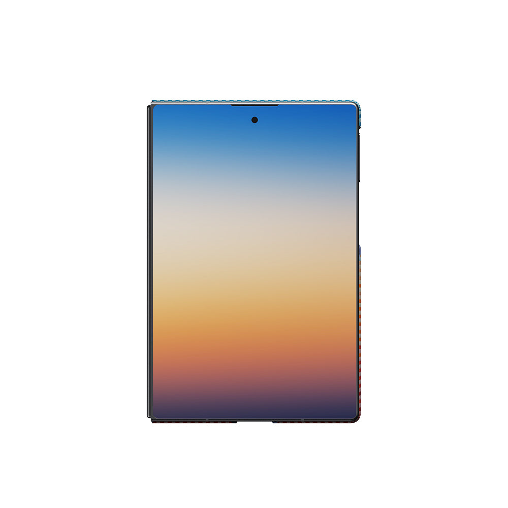 Galaxy Z Fold 8 Kılıf M-safe Şarj Özellikli Aramid Karbon Fiber Pitaka Sunset 2.0 California Dream Serisi Kapak Mavi-Kahverengi