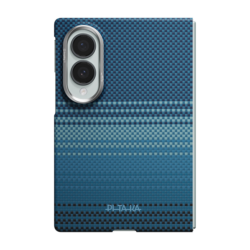 Galaxy Z Fold 8 Kılıf M-safe Şarj Özellikli Aramid Karbon Fiber Pitaka Tactile Woven Sunset-Moonrise Serisi Kapak Mavi