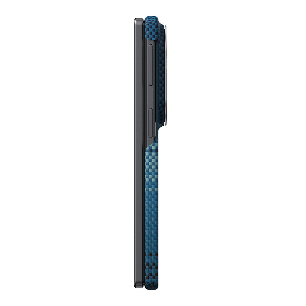 Galaxy Z Fold 8 Kılıf M-safe Şarj Özellikli Aramid Karbon Fiber Pitaka Tactile Woven Sunset-Moonrise Serisi Kapak Mavi