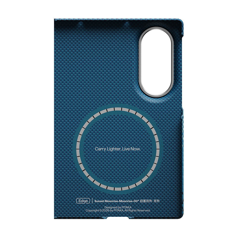 Galaxy Z Fold 8 Kılıf M-safe Şarj Özellikli Aramid Karbon Fiber Pitaka Tactile Woven Sunset-Moonrise Serisi Kapak Mavi