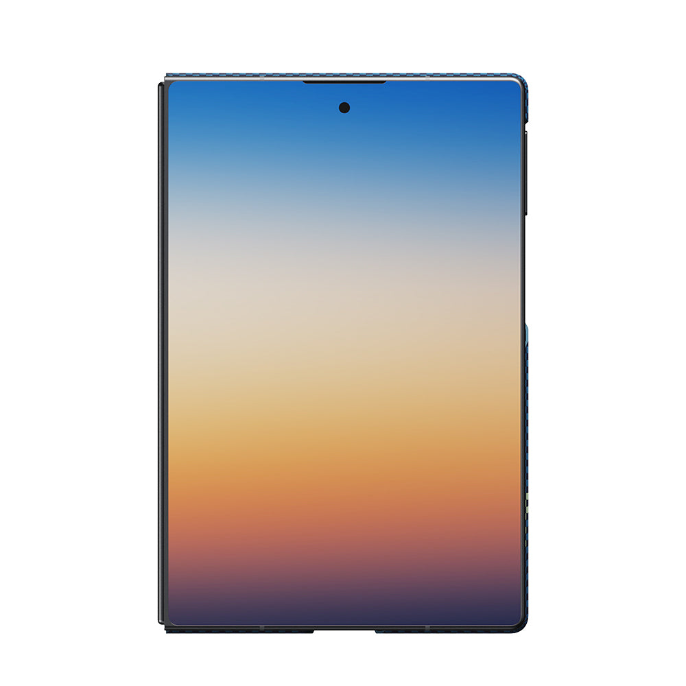 Galaxy Z Fold 8 Kılıf M-safe Şarj Özellikli Aramid Karbon Fiber Pitaka Tactile Woven Sunset-Moonrise Serisi Kapak Mavi
