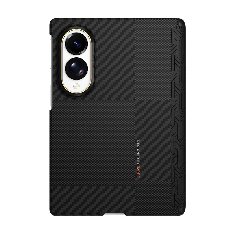 Galaxy Z Fold 8 Kılıf M-safe Şarj Özellikli Metal Kamera Çerçeveli Raptic Aramid SkinPro Serisi Karbon Kapak Siyah-Gri