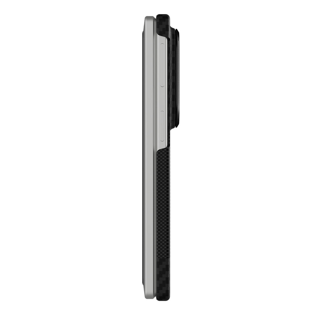 Galaxy Z Fold 8 Kılıf M-safe Şarj Özellikli Metal Kamera Çerçeveli Raptic Aramid SkinPro Serisi Karbon Kapak Siyah-Gri