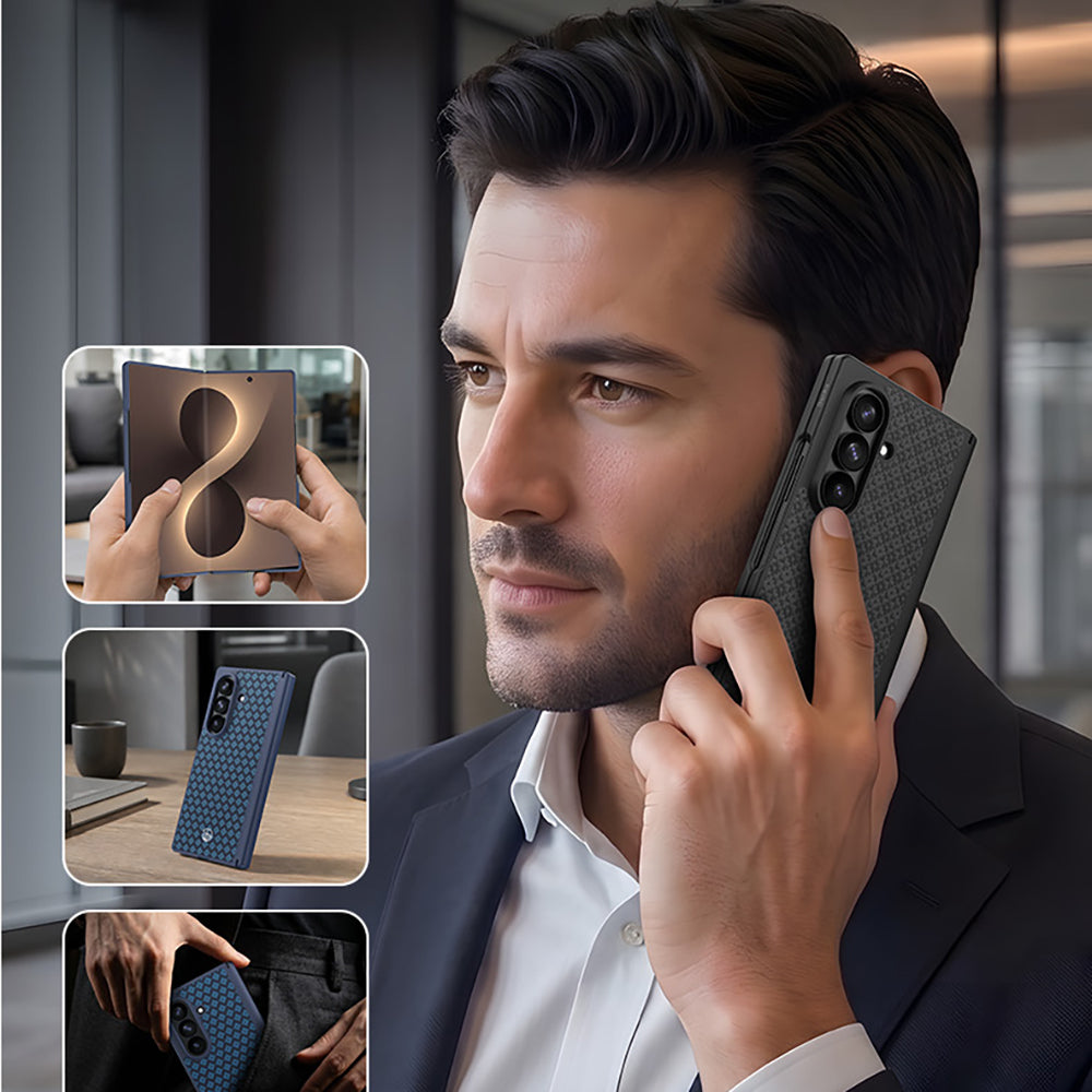 Galaxy Z Fold 8 Ultra Benks ArmorPro ArmorGrid Grand Combo Üçlü Aksesuar Seti (Ön Arka Kevlar Karbon Kapak + Ekran Koruyucu) Mavi