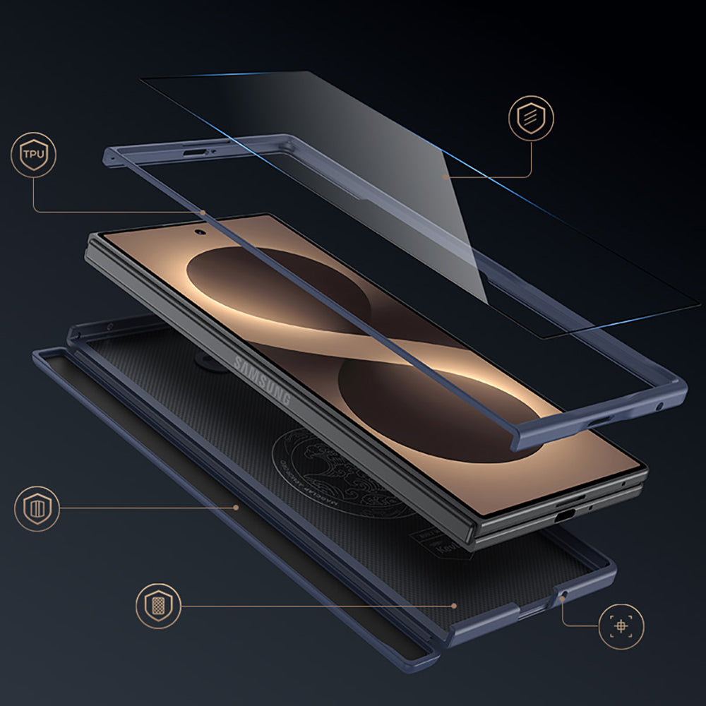 Galaxy Z Fold 8 Ultra Benks ArmorPro ArmorGrid Grand Combo Üçlü Aksesuar Seti (Ön Arka Kevlar Karbon Kapak + Ekran Koruyucu) Mavi