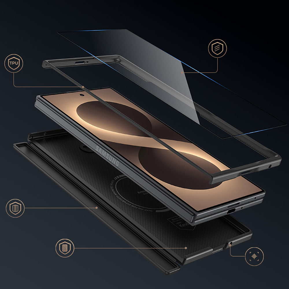 Galaxy Z Fold 8 Ultra Benks ArmorPro ArmorGrid Grand Combo Üçlü Aksesuar Seti (Ön Arka Kevlar Karbon Kapak + Ekran Koruyucu) Siyah