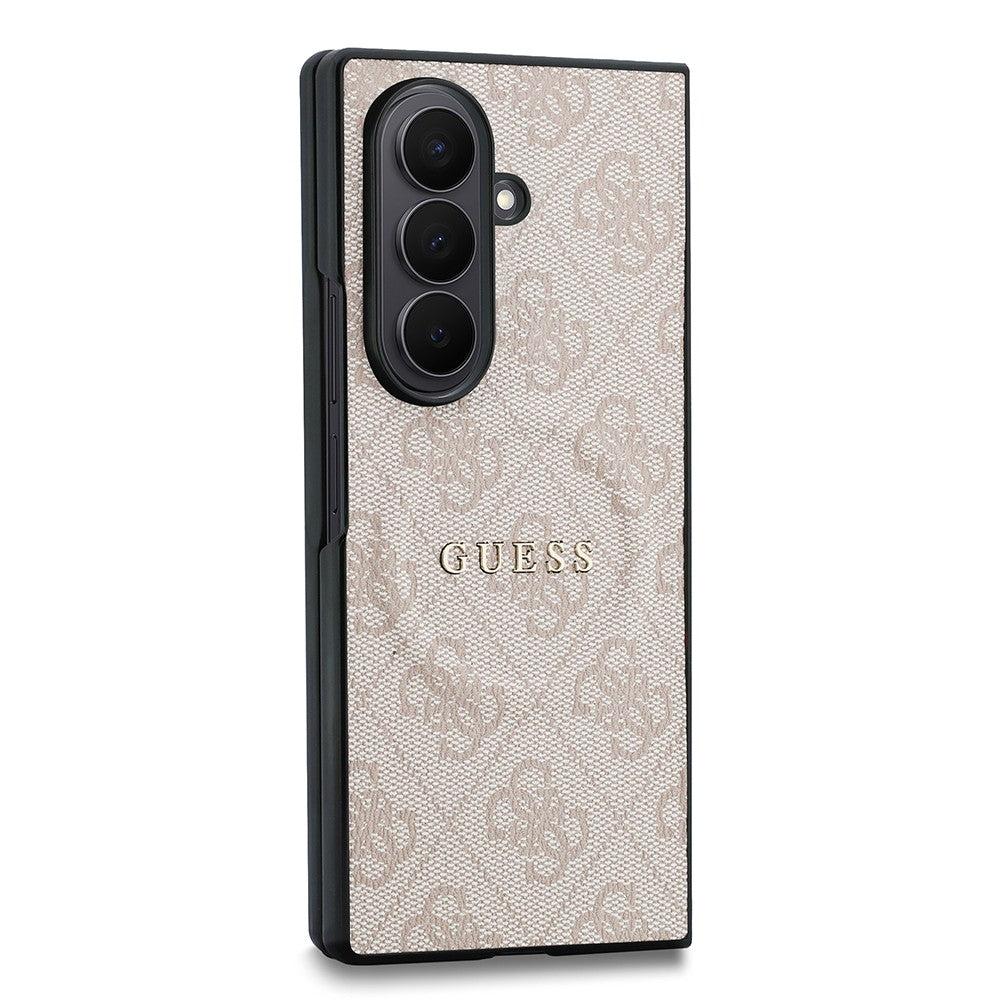 Galaxy Z Fold 8 Ultra Kılıf Guess Orjinal Lisanslı M-safe Şarj Özellikli 4G Desenli Yazı Logolu PU Deri Kapak Pembe