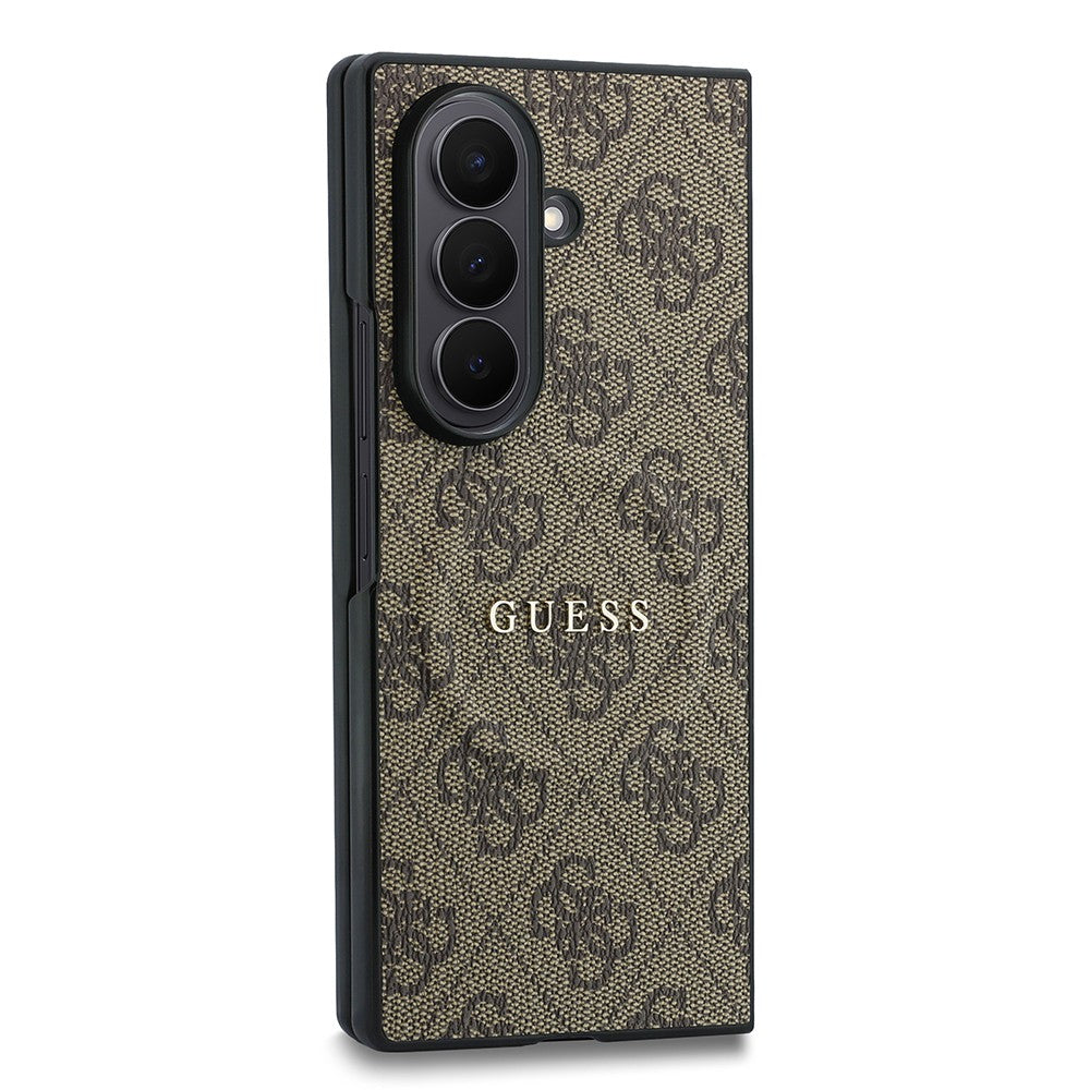 Galaxy Z Fold 8 Ultra Kılıf Guess Orjinal Lisanslı M-safe Şarj Özellikli 4G Desenli Yazı Logolu PU Deri Kapak Kahverengi