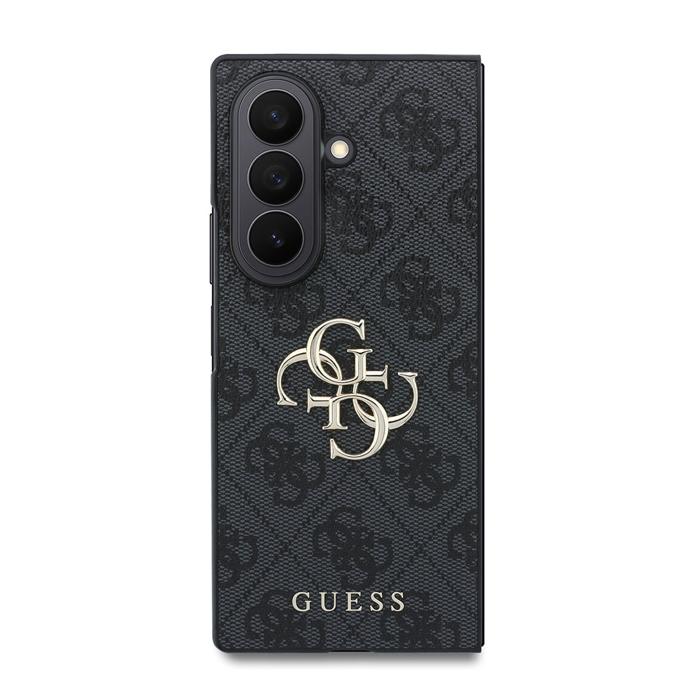 Galaxy Z Fold 8 Ultra Kılıf Guess Orjinal Lisanslı M-safe Şarj Özellikli PU Deri 4G Desenli Yazı Logolu Kapak Siyah
