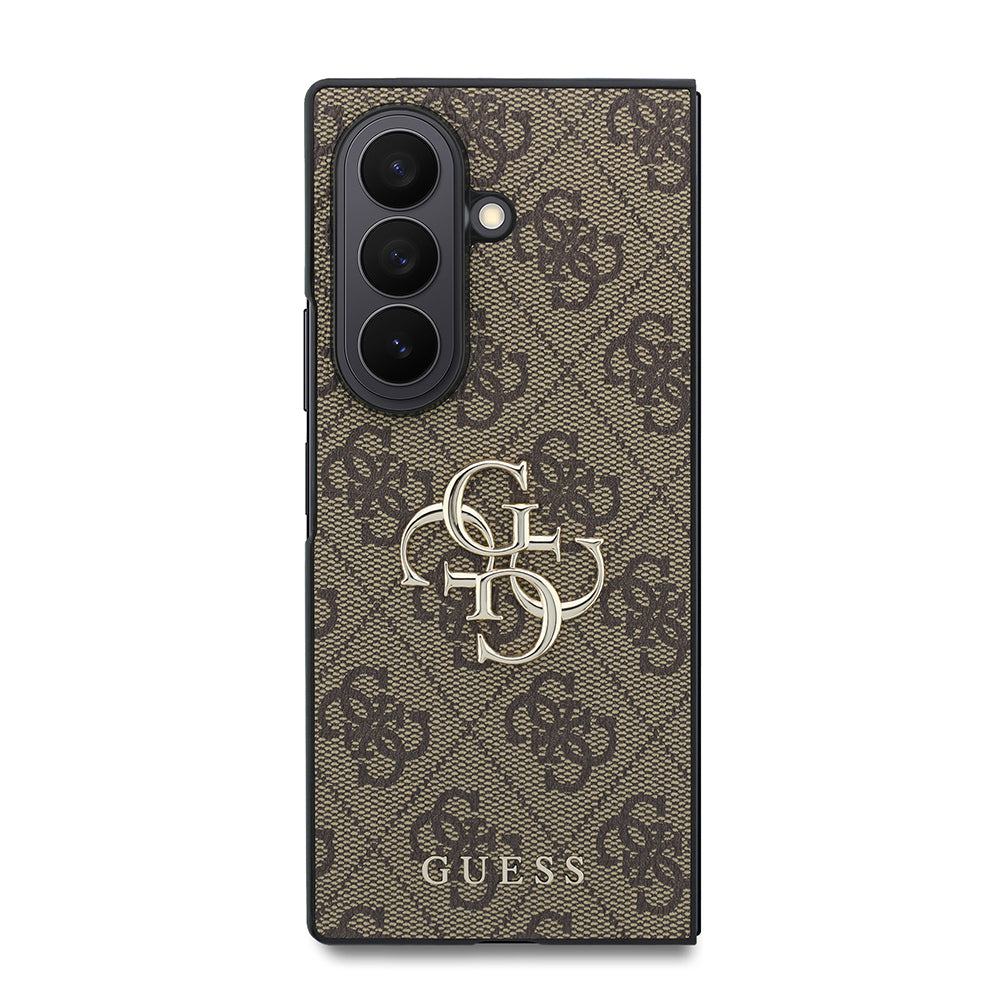 Galaxy Z Fold 8 Ultra Kılıf Guess Orjinal Lisanslı M-safe Şarj Özellikli PU Deri 4G Desenli Yazı Logolu Kapak Kahverengi