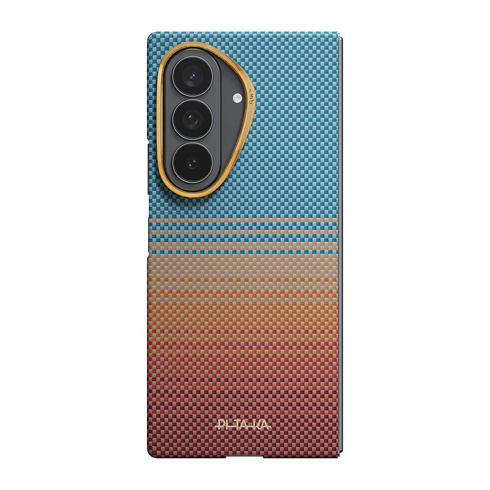 Galaxy Z Fold 8 Ultra Kılıf M-safe Şarj Özellikli Aramid Karbon Fiber Pitaka Sunset 2.0 California Dream Serisi Kapak Mavi-Kahverengi