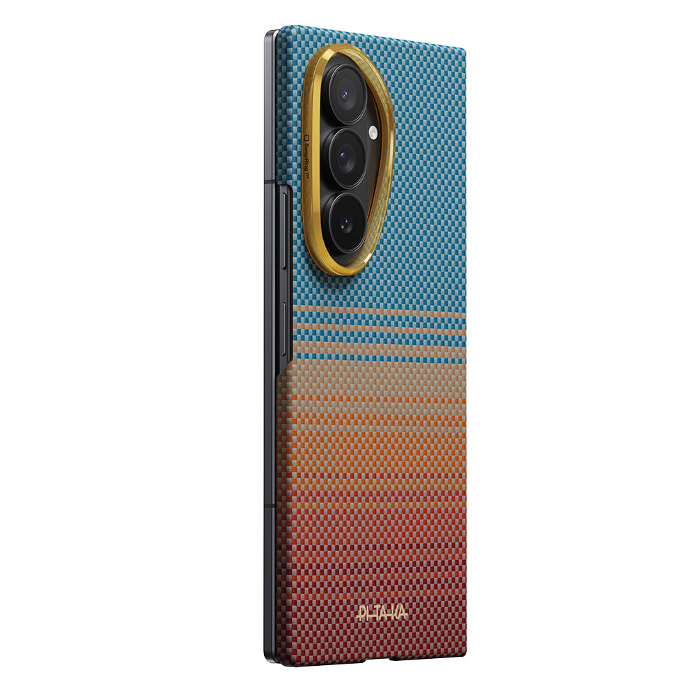Galaxy Z Fold 8 Ultra Kılıf M-safe Şarj Özellikli Aramid Karbon Fiber Pitaka Sunset 2.0 California Dream Serisi Kapak Mavi-Kahverengi
