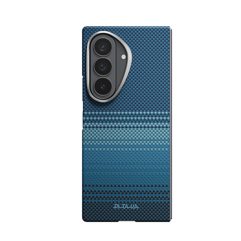 Galaxy Z Fold 8 Ultra Kılıf M-safe Şarj Özellikli Aramid Karbon Fiber Pitaka Tactile Woven Sunset-Moonrise Serisi Kapak Mavi