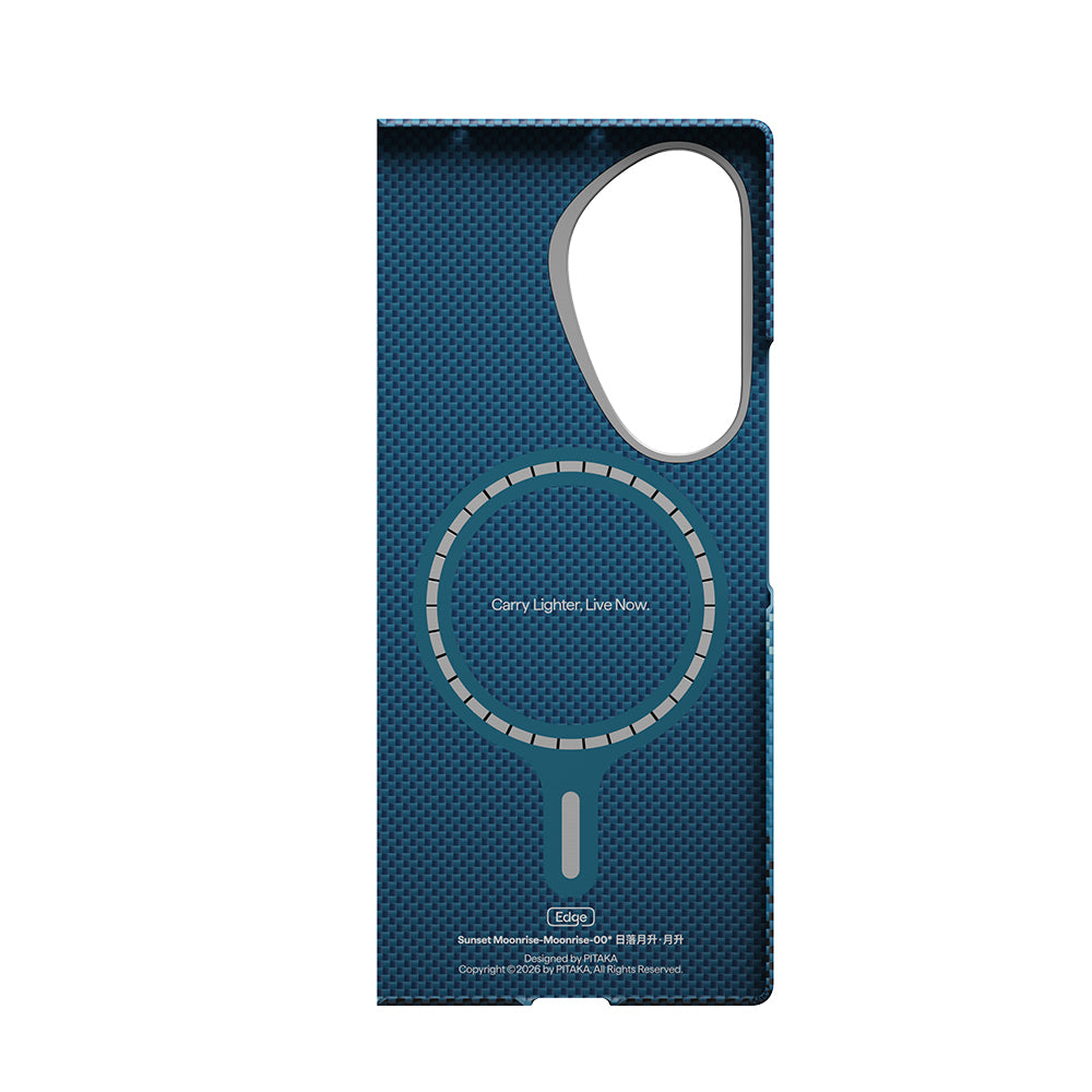 Galaxy Z Fold 8 Ultra Kılıf M-safe Şarj Özellikli Aramid Karbon Fiber Pitaka Tactile Woven Sunset-Moonrise Serisi Kapak Mavi
