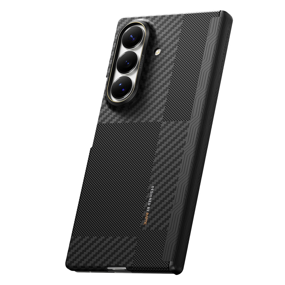 Galaxy Z Fold 8 Ultra Kılıf M-safe Şarj Özellikli Metal Kamera Çerçeveli Raptic Aramid SkinPro Serisi Karbon Kapak Siyah-Gri