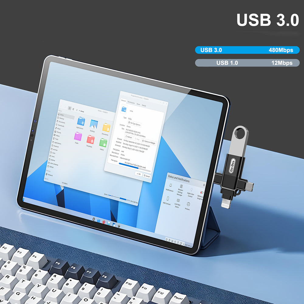 Go Des GD-CT196 4in1 Type-C+Lightning+Micro+USB3.0 OTG Dönüştürücü Adaptör Siyah