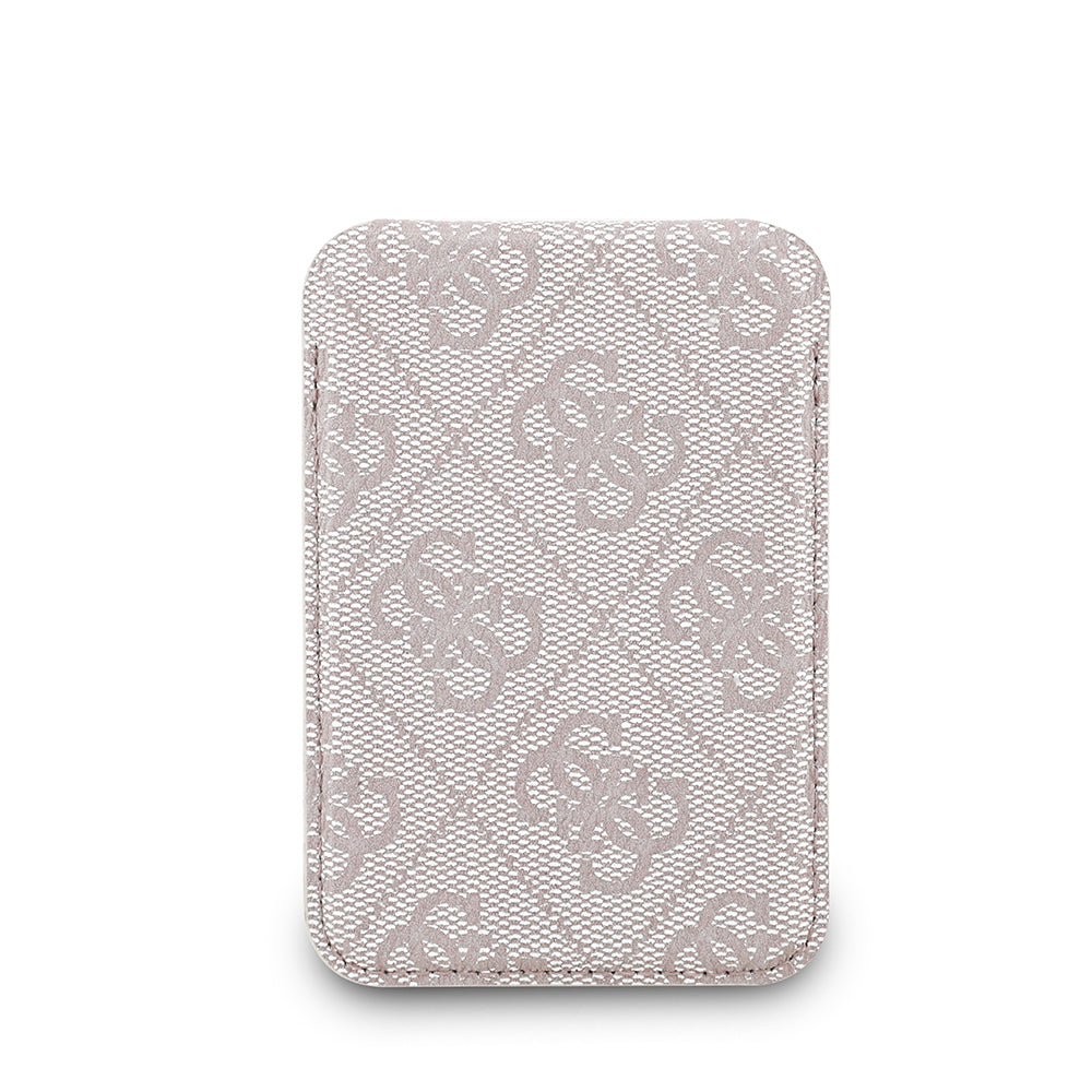 Guess Orjinal Lisanslı PU Deri 4G Desenli Metal Büyük 4G ve Yazı Logolu Standlı Magnetik Kartlık Pembe